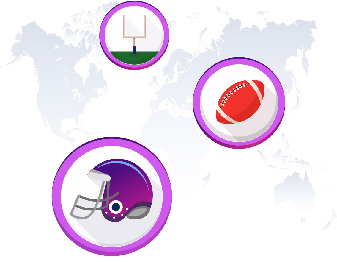 Icons of NFL helmet, NFL football over a map